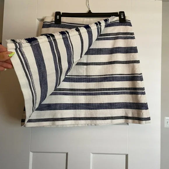 LOFT Striped Faux Wrap Skirt with Fringe Trim - Picture 5 of 7